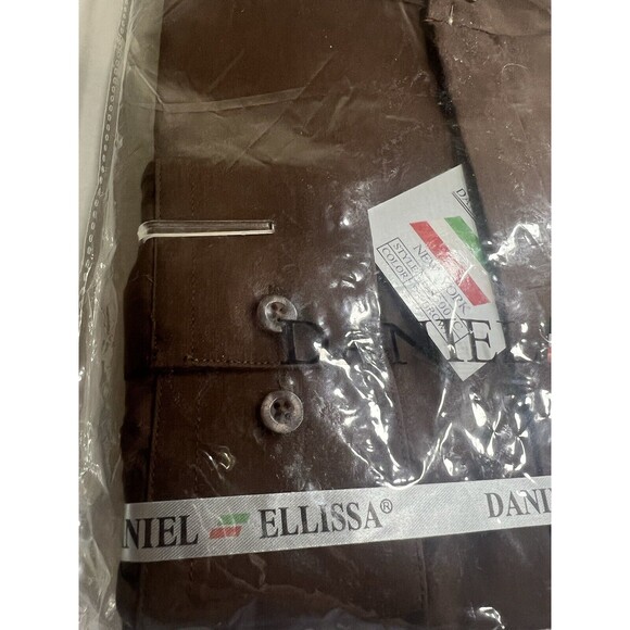 DANIEL ELLISSA MENS DRESS SHIRT BANDED COLLAR SEALED NWT 16.5 BROWN - Picture 3 of 9